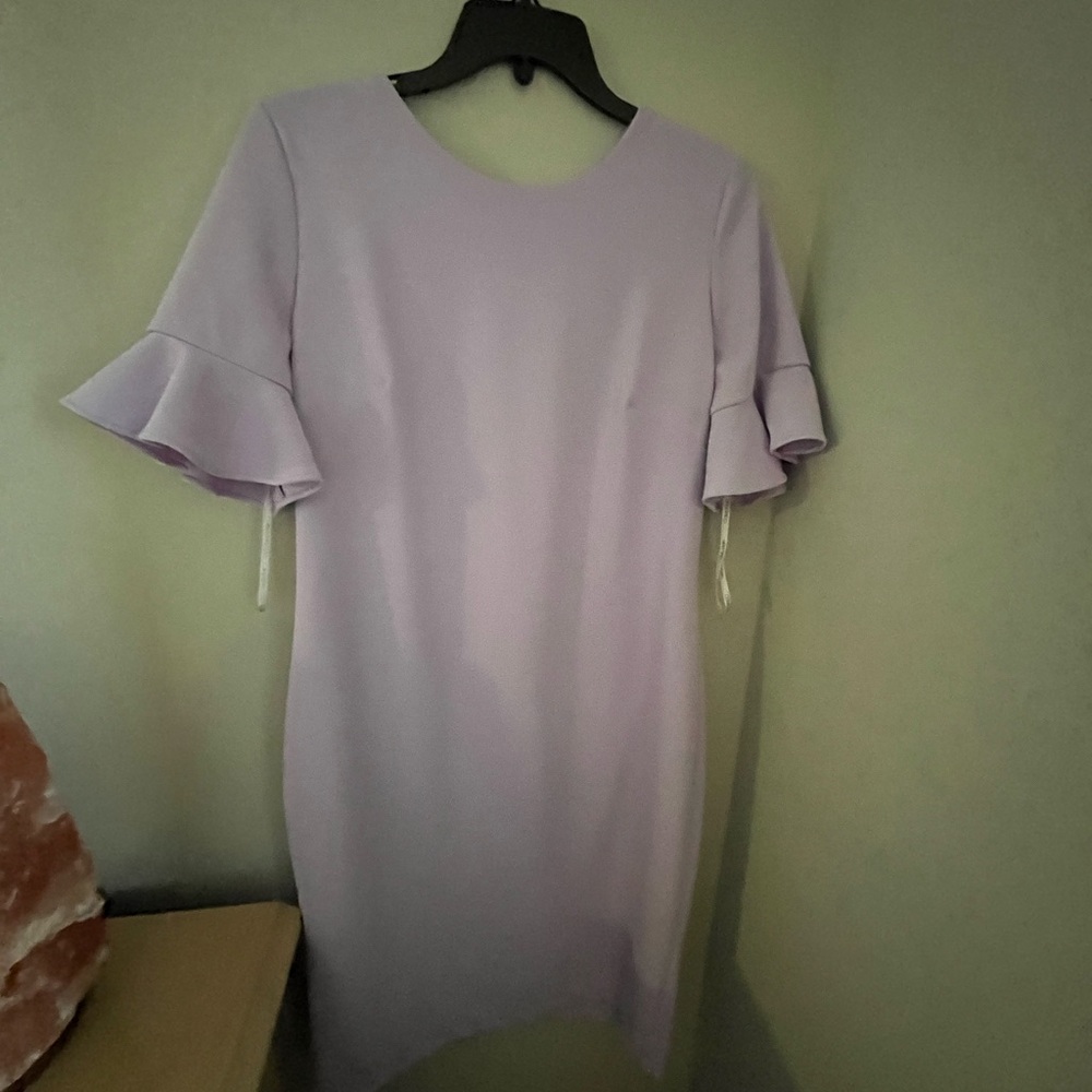 Anne Klein Lavender Mini Dress with Ruffle Sleeves